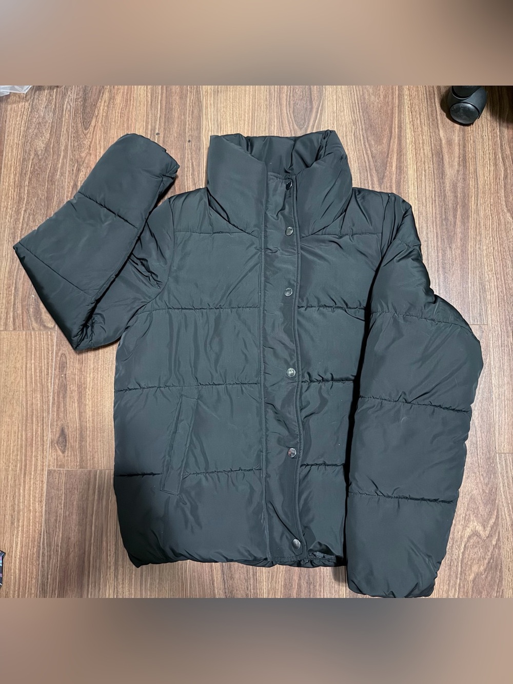 Only Black Quilted Puffer Jacket with High Collar
